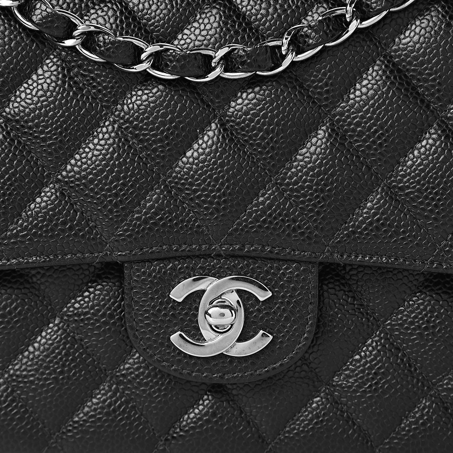Caviar Quilted Medium Double Flap Black