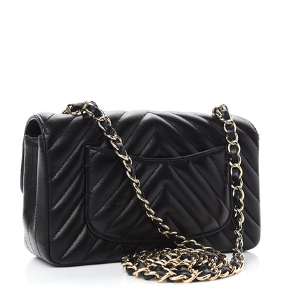 Chanel Lambskin Chevron Quilted Mini Rectangular Flap Black 3 of 11