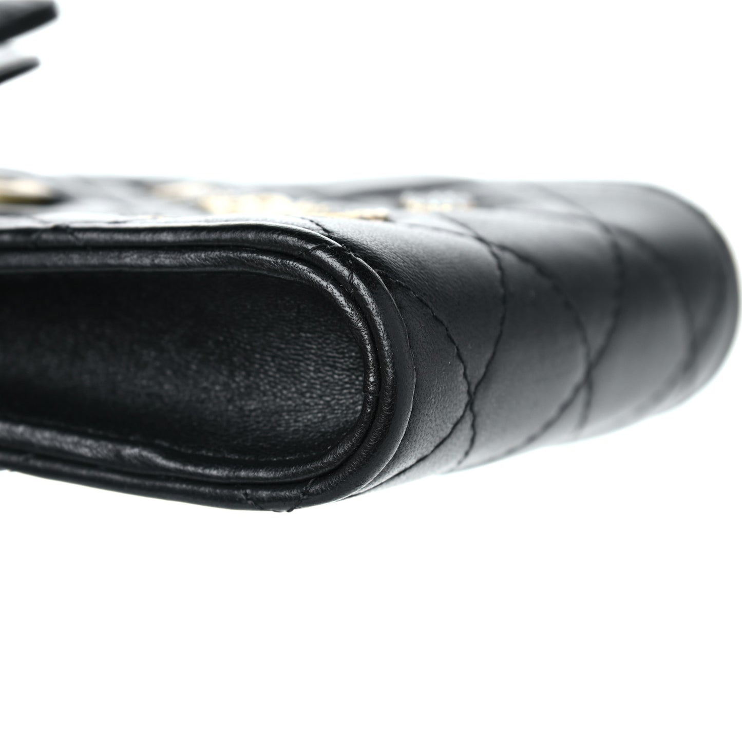 Lambskin Quilted Lucky Charm Phone Holder Black