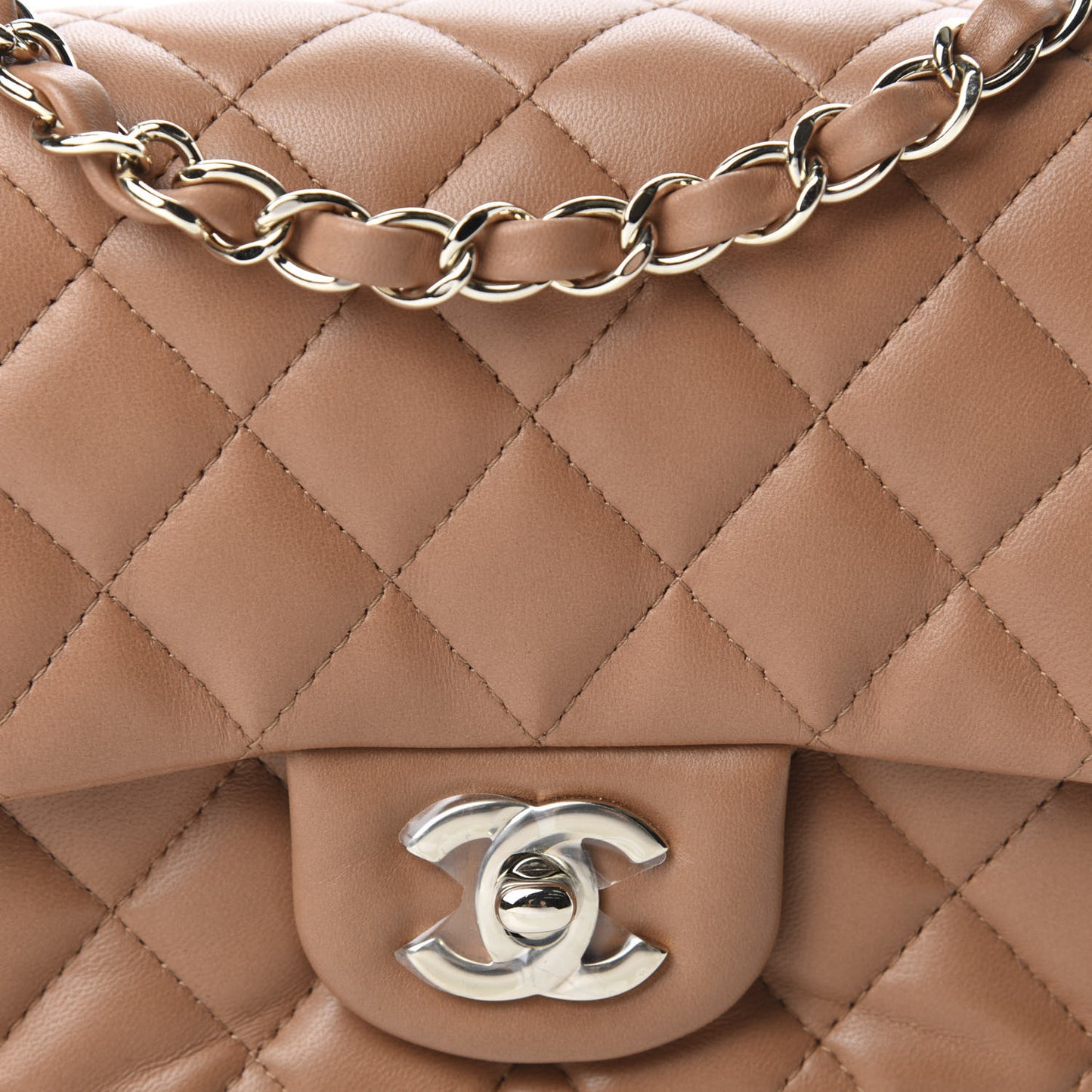 Lambskin Quilted Mini Square Flap Brown