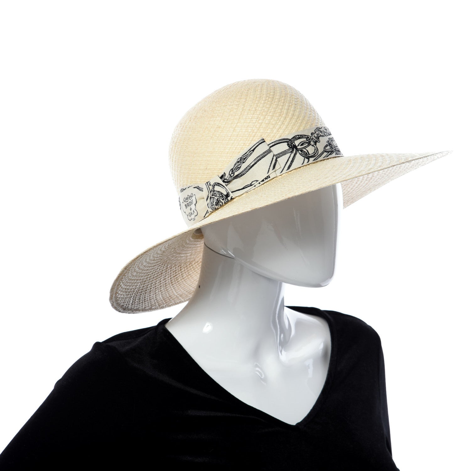 Hermes Straw Brides De Gala Panama Carrousel Hat 56 Naturel Ecru Black 2 of 8