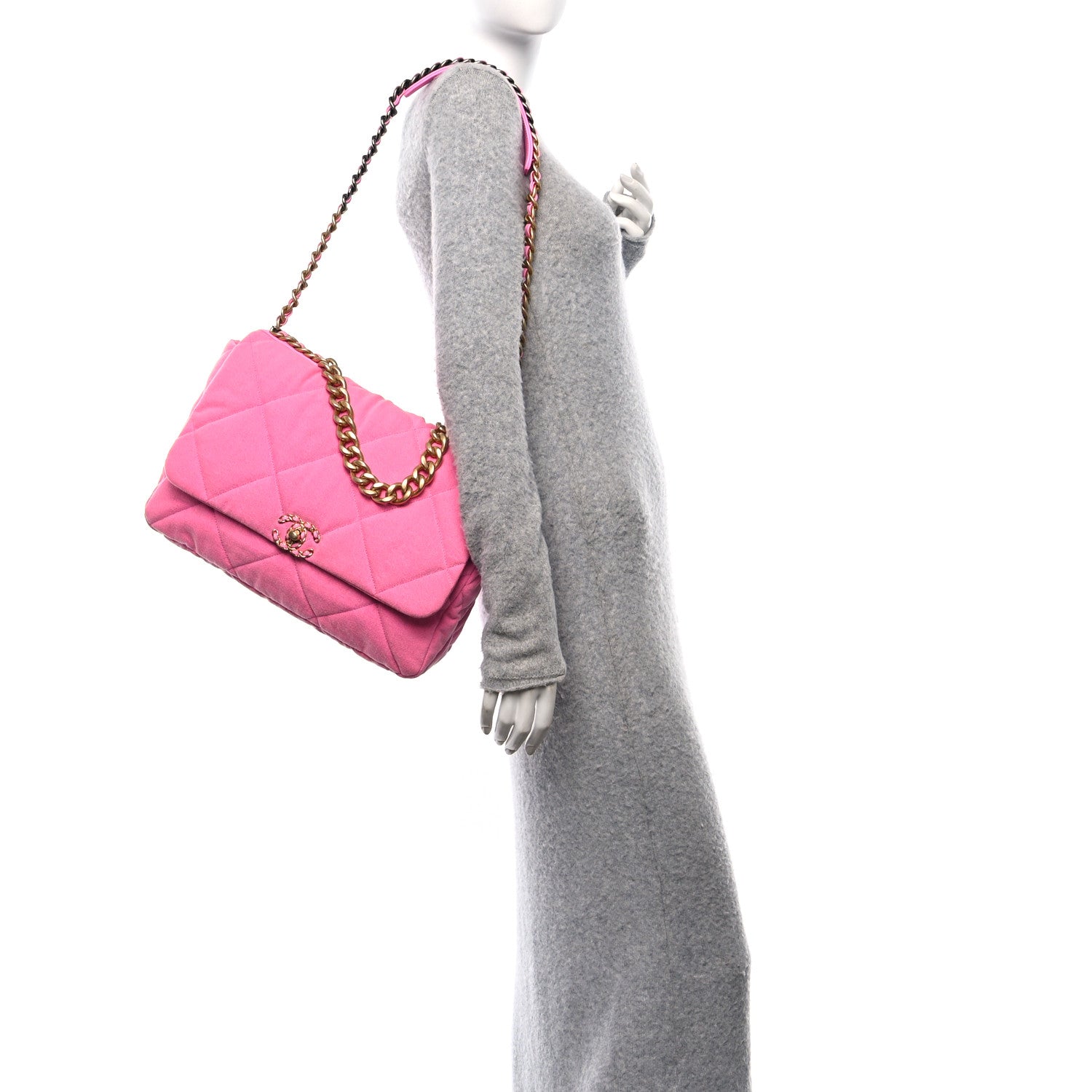Chanel Denim Quilted Maxi Chanel 19 Flap Neon Pink 2 of 11