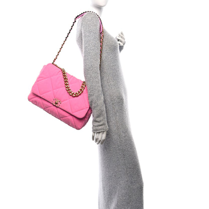 Chanel Denim Quilted Maxi Chanel 19 Flap Neon Pink 2 of 11