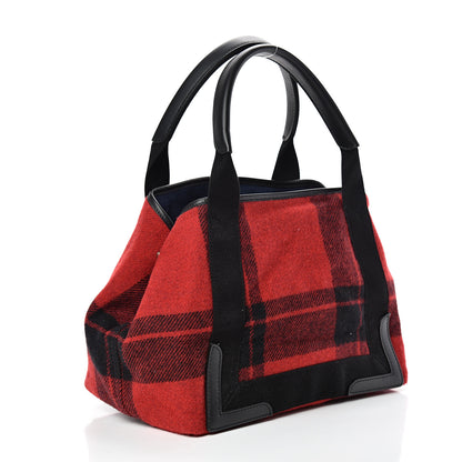 Balenciaga Wool Plaid S Navy Cabas Black Red 3 of 10