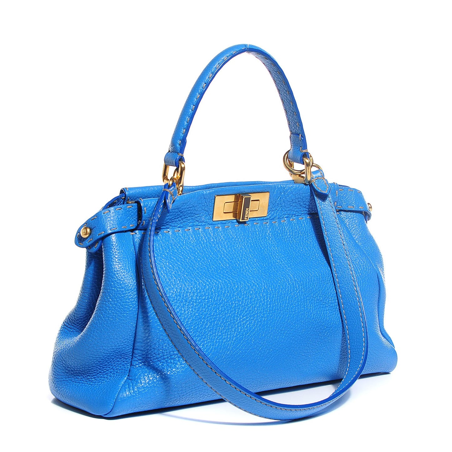 Cuoio Romano Raffia Selleria Medium Peekaboo Iconic Satchel Blue