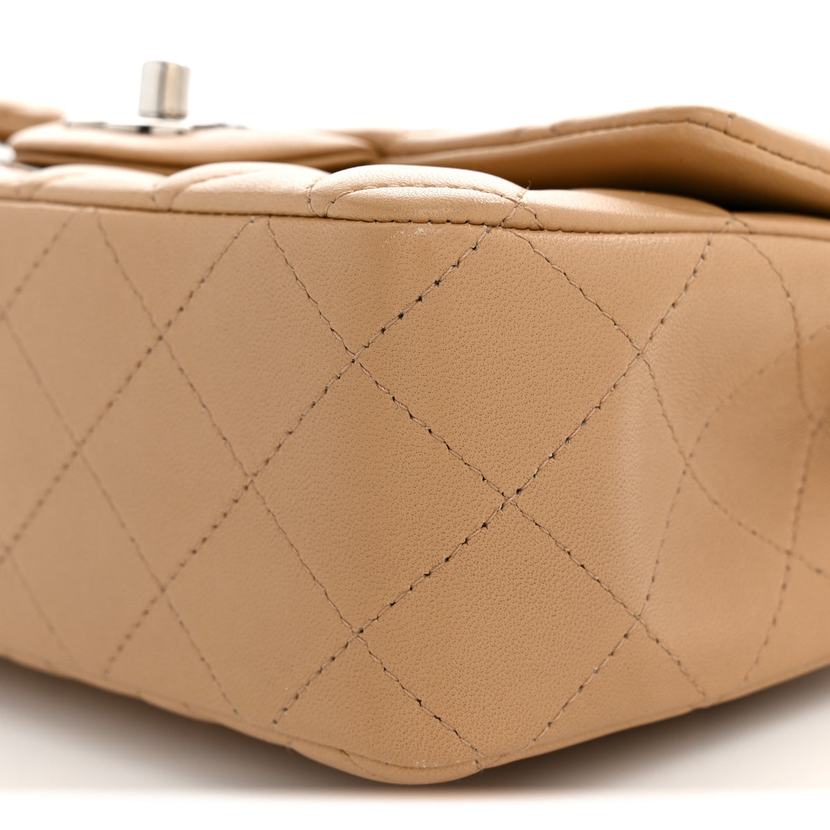 Lambskin Quilted Mini Rectangular Flap Dark Beige