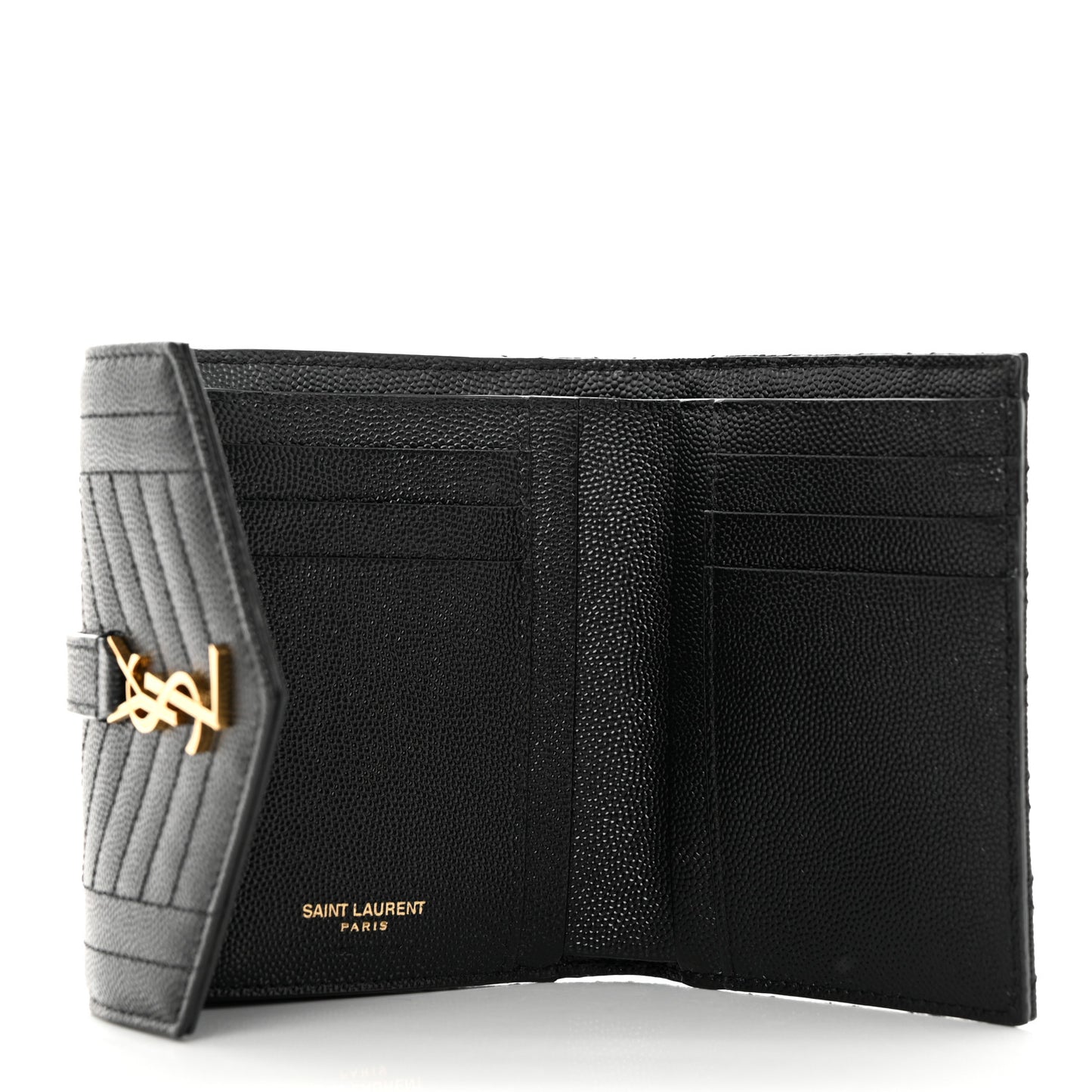 Grain De Poudre Mixed Matelasse Triquilt Monogram Compact Tri Fold Wallet Black