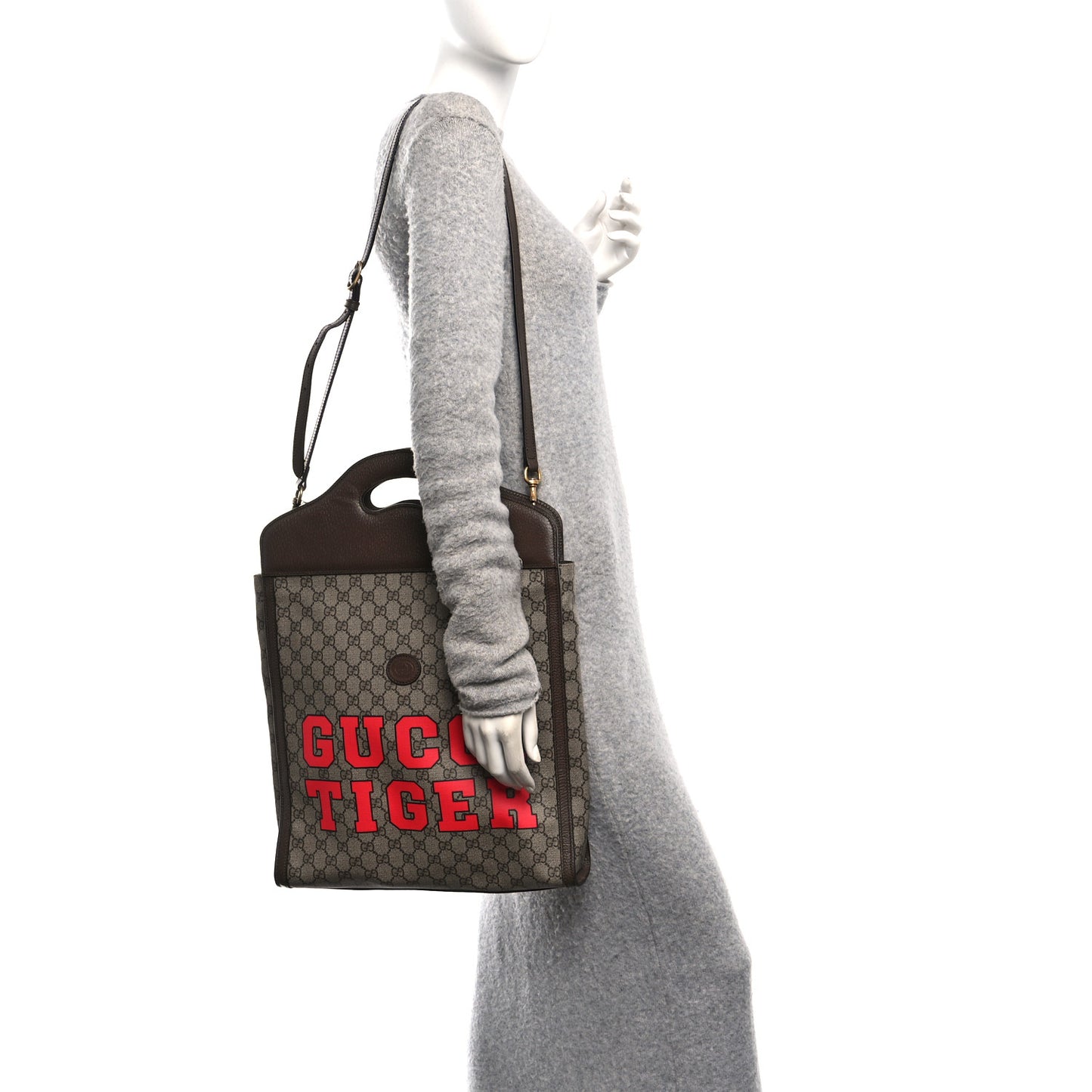 GG Supreme Monogram Textured Dollar Calfskin Web Gucci Tiger Slip Handle Tote Beige Ebony Live Red New Shamarock New Acero