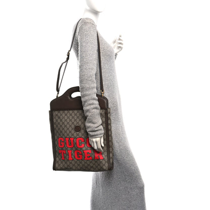 Gucci GG Supreme Monogram Textured Dollar Calfskin Web Gucci Tiger Slip Handle Tote Beige Ebony Live Red New Shamarock New Acero 2 of 10