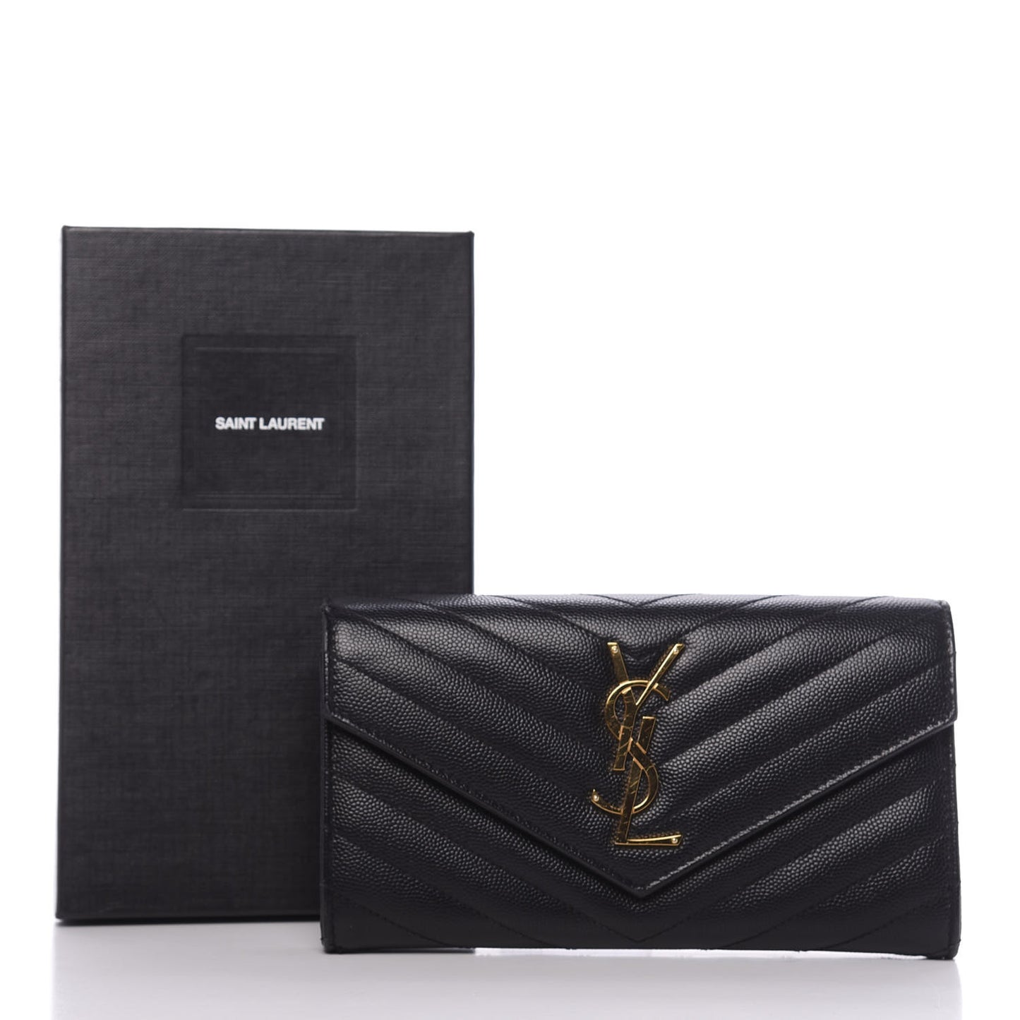 Grain De Poudre Matelasse Chevron Monogram Flap Wallet Black