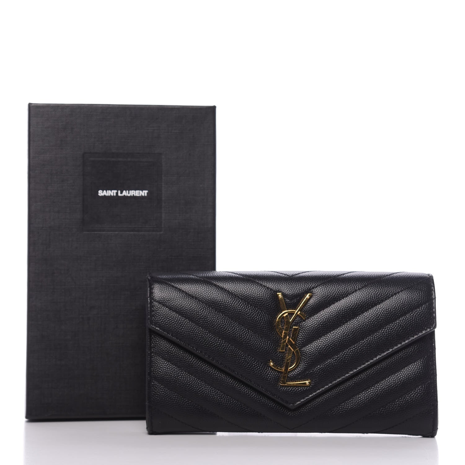 Saint Laurent Grain De Poudre Matelasse Chevron Monogram Flap Wallet Black 12 of 12