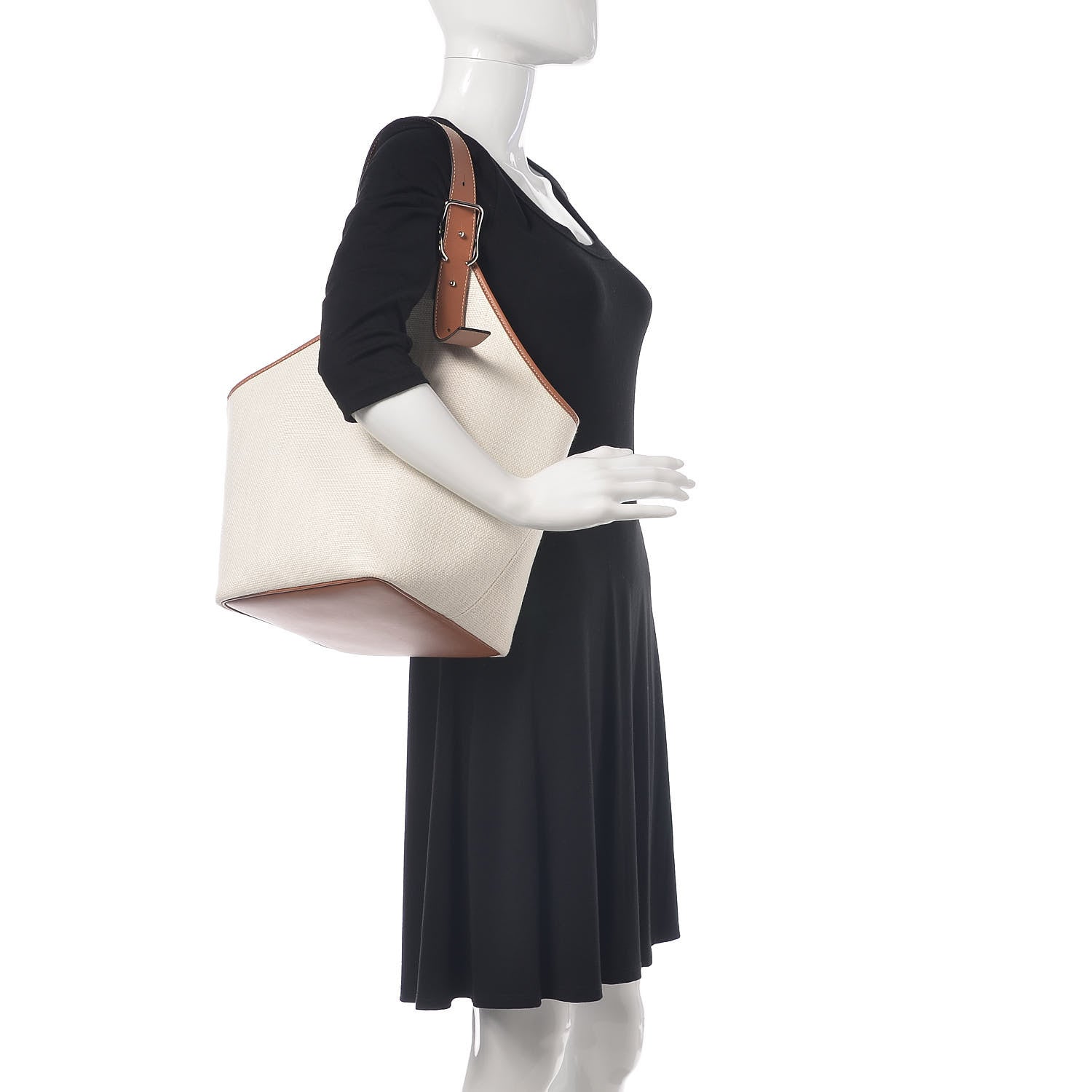 Loewe Linen Belted Strap Balloon Bucket Bag White 2 of 8