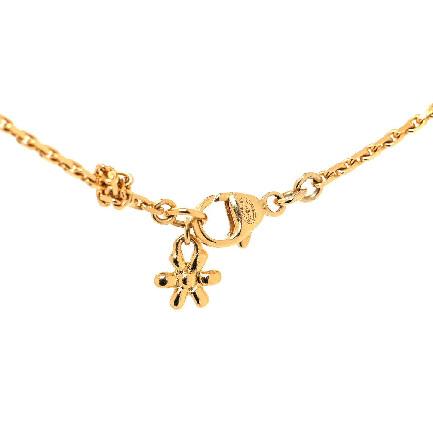 Pearl Crystal CC Flower Pendant Necklace Gold White