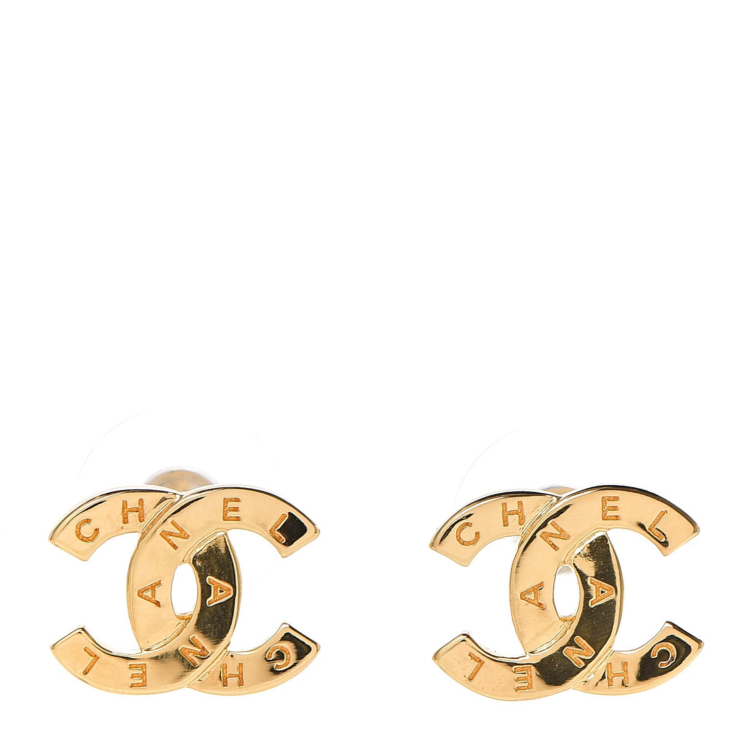 Metal CC Paris Button Stud Earrings Gold
