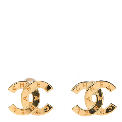 Chanel Metal CC Paris Button Stud Earrings Gold 1 of 4