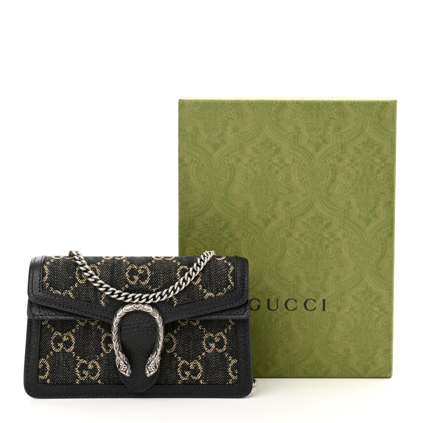 Jacquard Black Denim GG Monogram Super Mini Dionysus Shoulder Bag Black Ivory