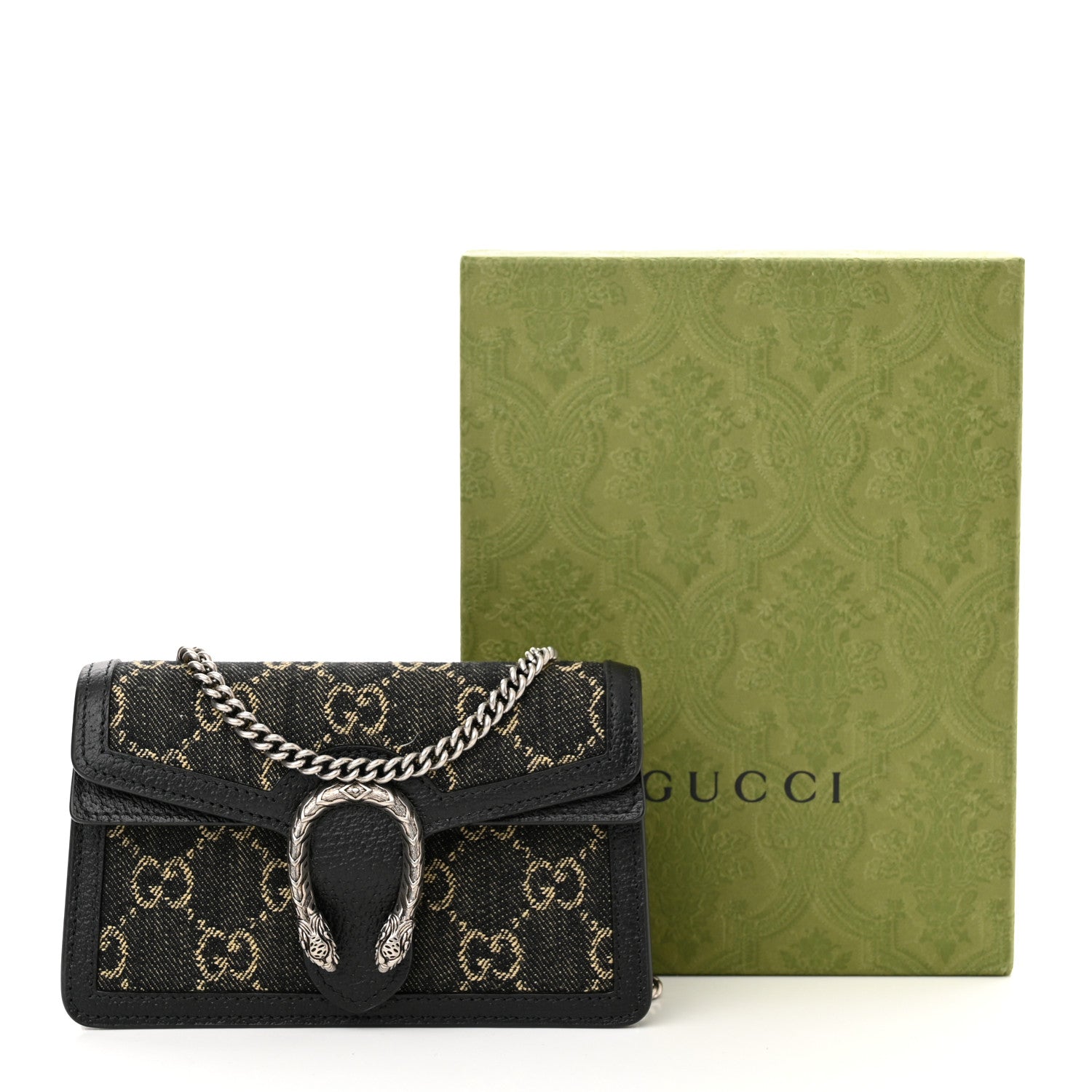 Gucci Jacquard Black Denim GG Monogram Super Mini Dionysus Shoulder Bag Black Ivory 10 of 10