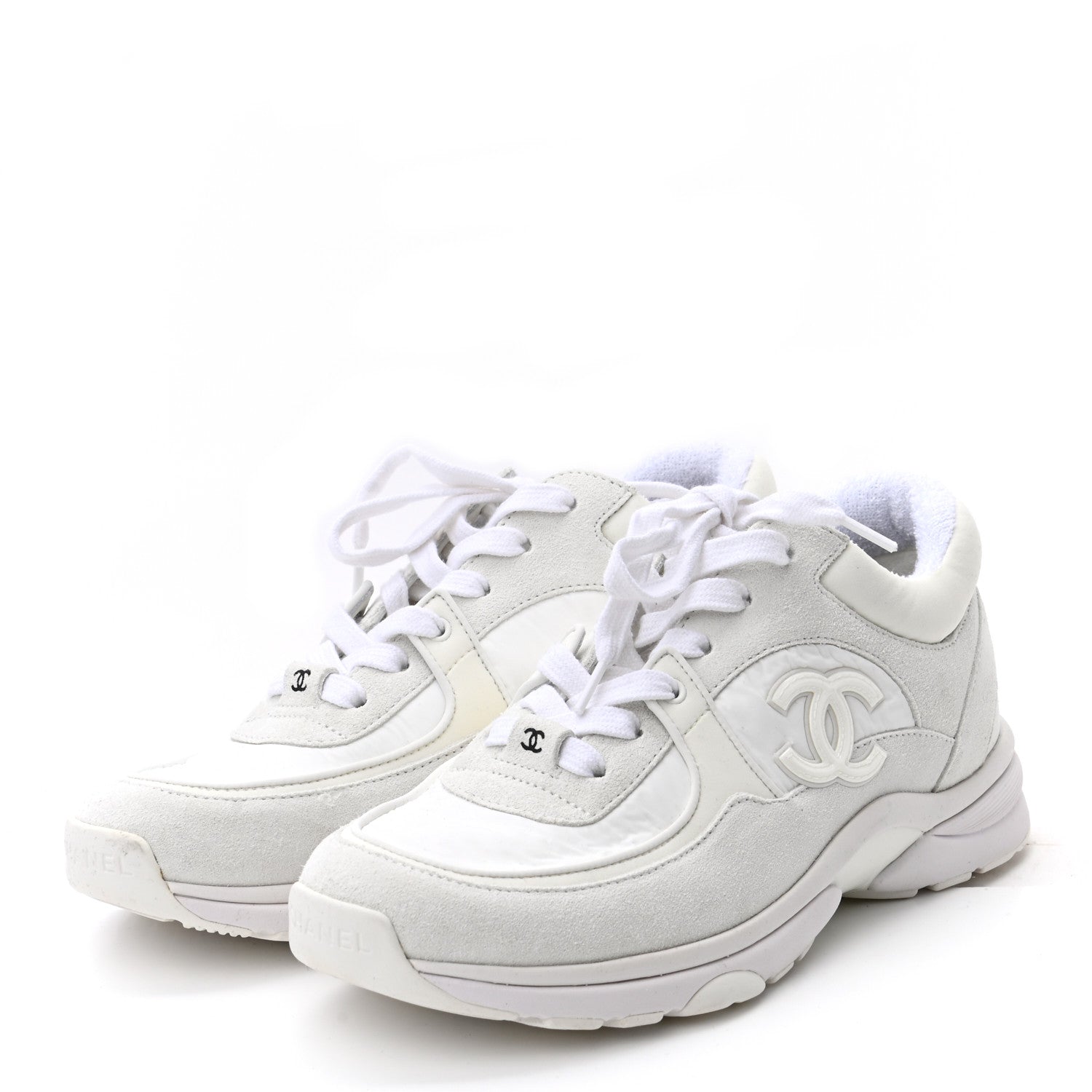Chanel Suede Calfskin Fabric CC Sneakers 37 White 3 of 8