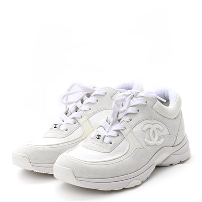 Chanel Suede Calfskin Fabric CC Sneakers 37 White 3 of 8