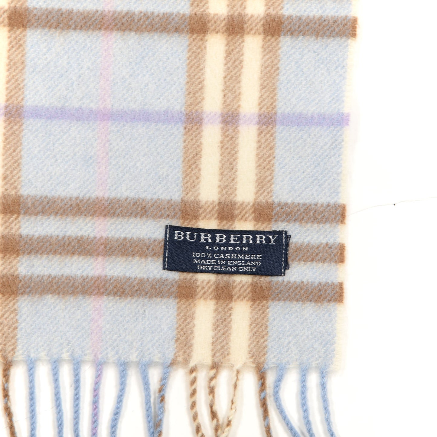 Cashmere Check Fringe Scarf Light Blue