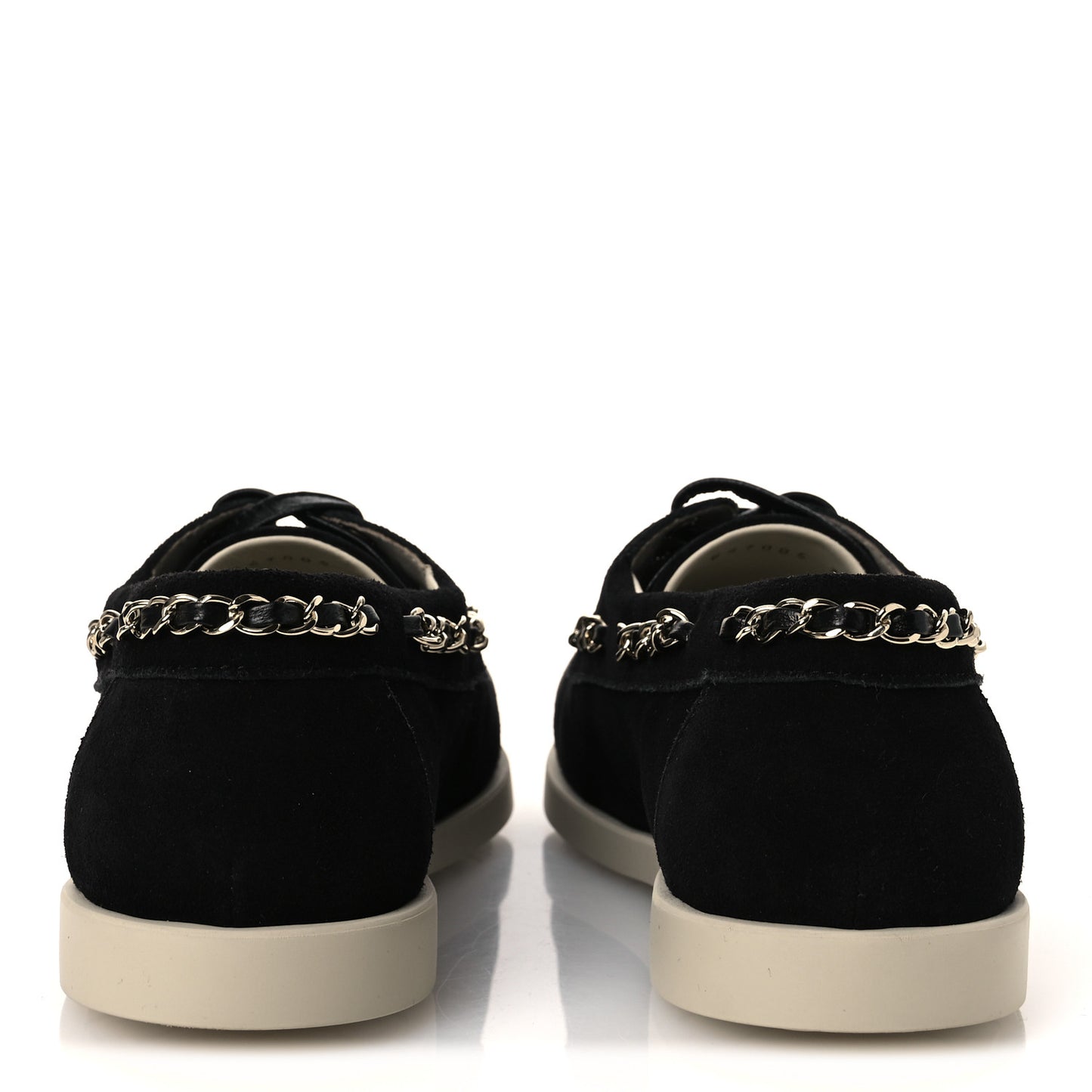 Suede Calfskin CC Chain Loafers 38.5 Black Light Gray