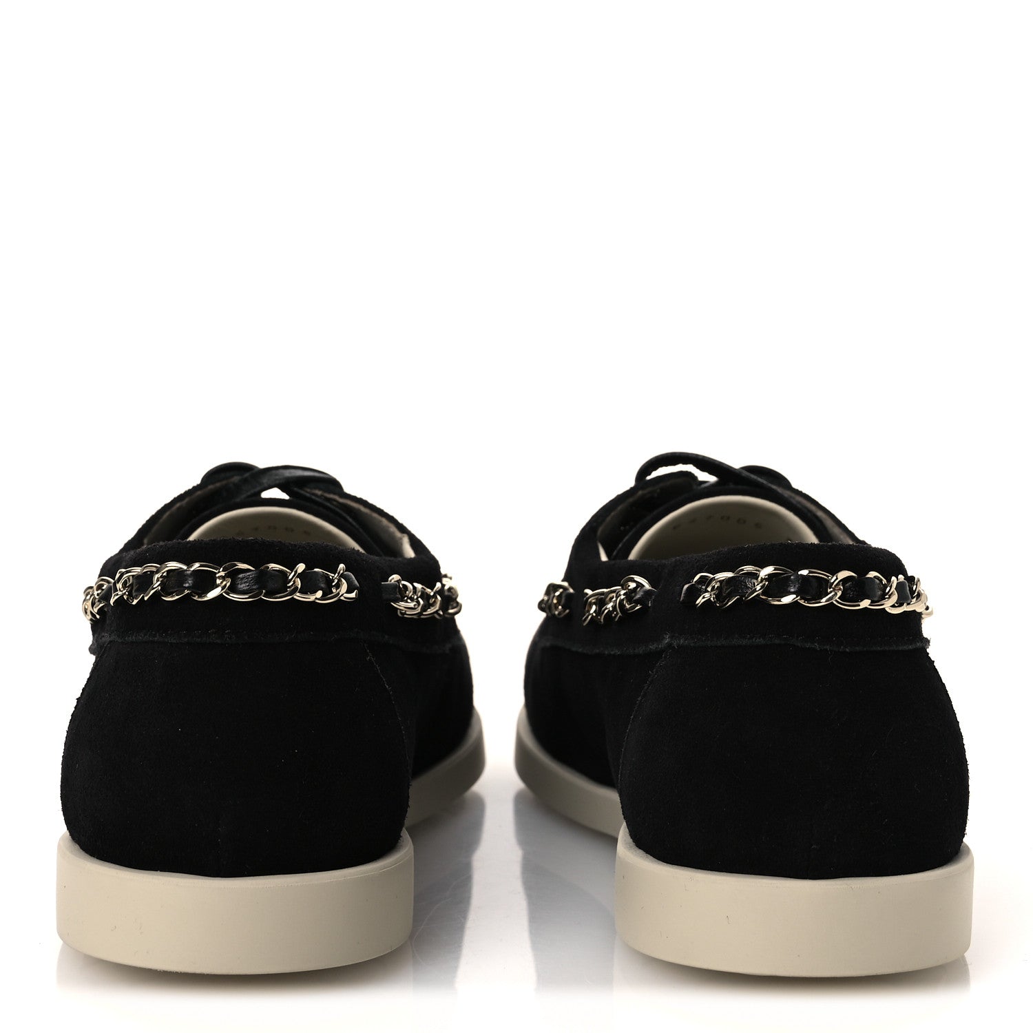 Chanel Suede Calfskin CC Chain Loafers 38.5 Black Light Gray 6 of 11