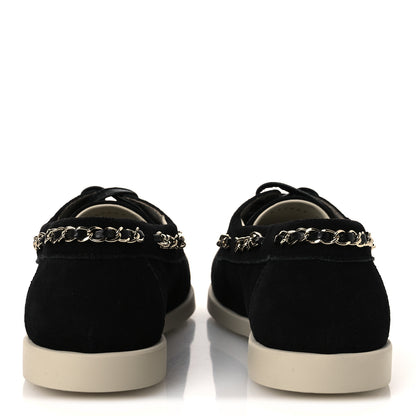 Chanel Suede Calfskin CC Chain Loafers 38.5 Black Light Gray 6 of 11