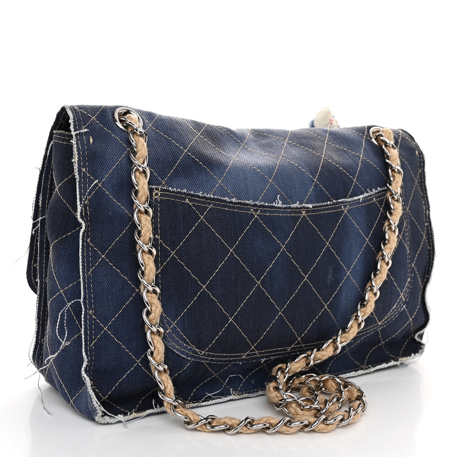 Chanel Denim Quilted Jumbo Pompom Flap Dark Blue 3 of 10