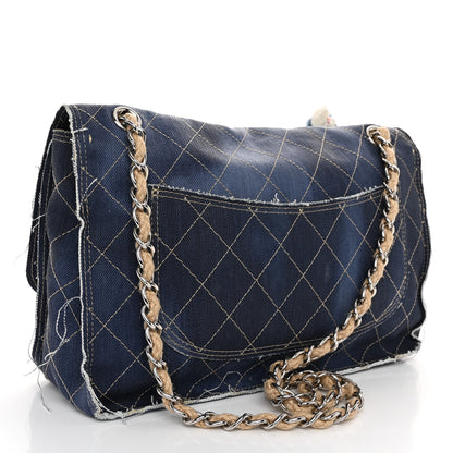 Chanel Denim Quilted Jumbo Pompom Flap Dark Blue 3 of 10