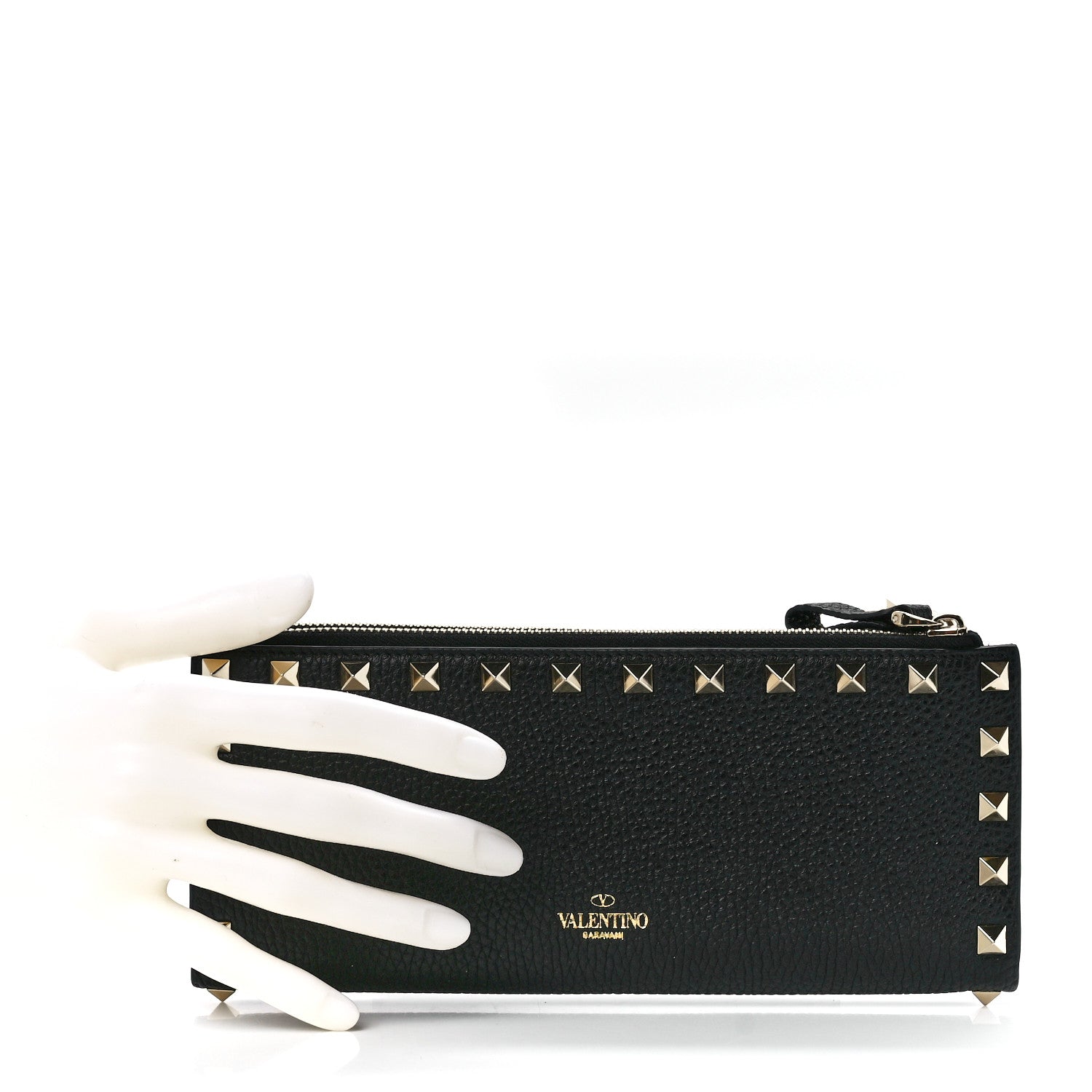 Valentino Garavani Pebbled Calfskin Rockstud Fold Zip Wallet Black 2 of 12