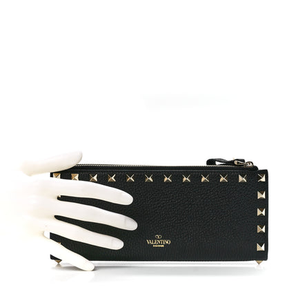 Valentino Garavani Pebbled Calfskin Rockstud Fold Zip Wallet Black 2 of 12