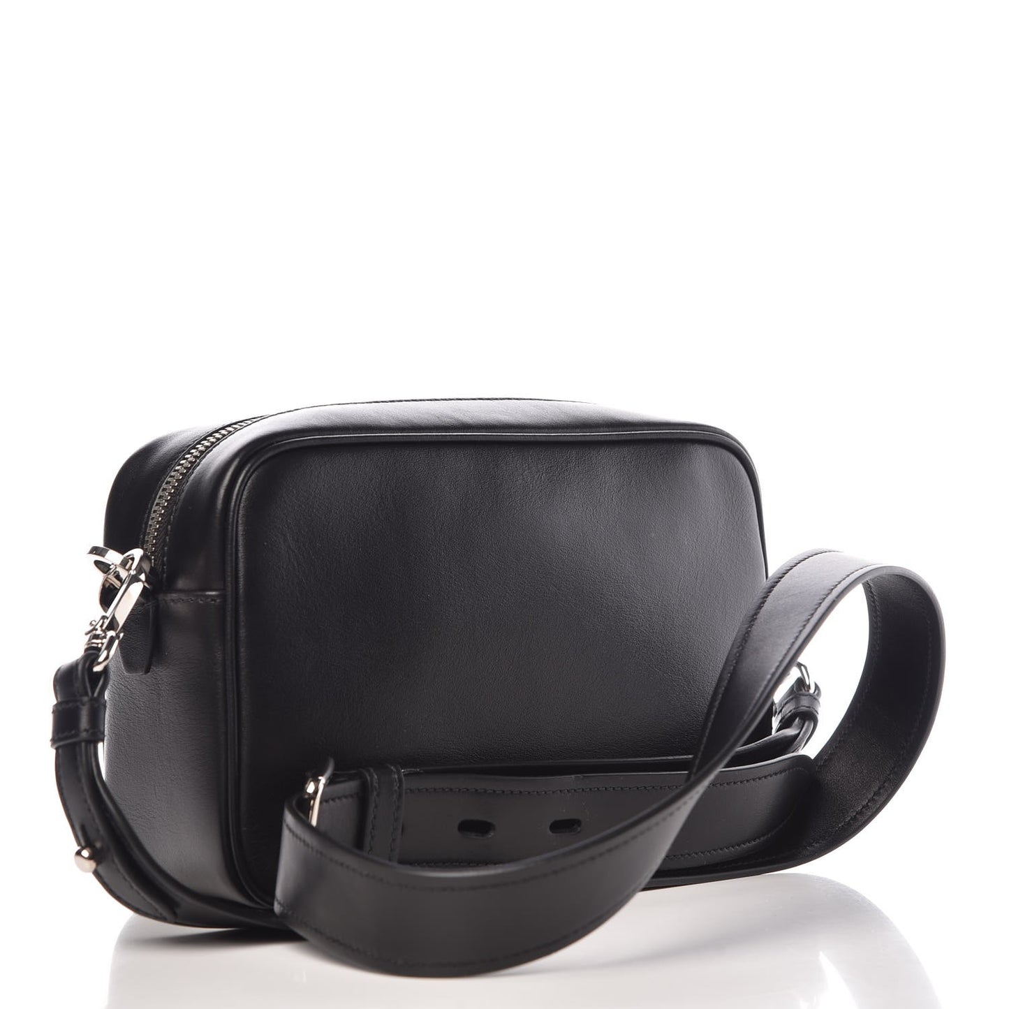 City Calfskin Racing Logo Camera Bag Black Fuxia