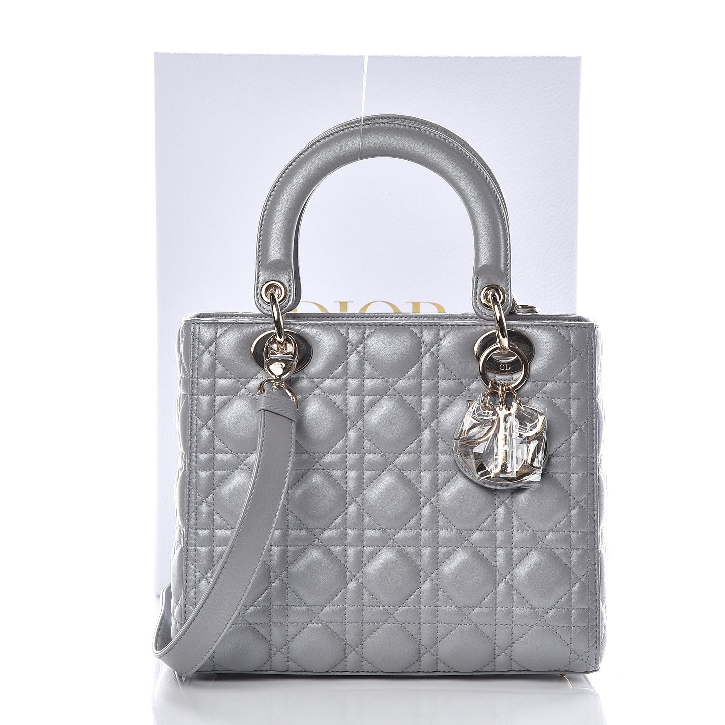 Pearly Lambskin Cannage Medium Lady Dior Grey