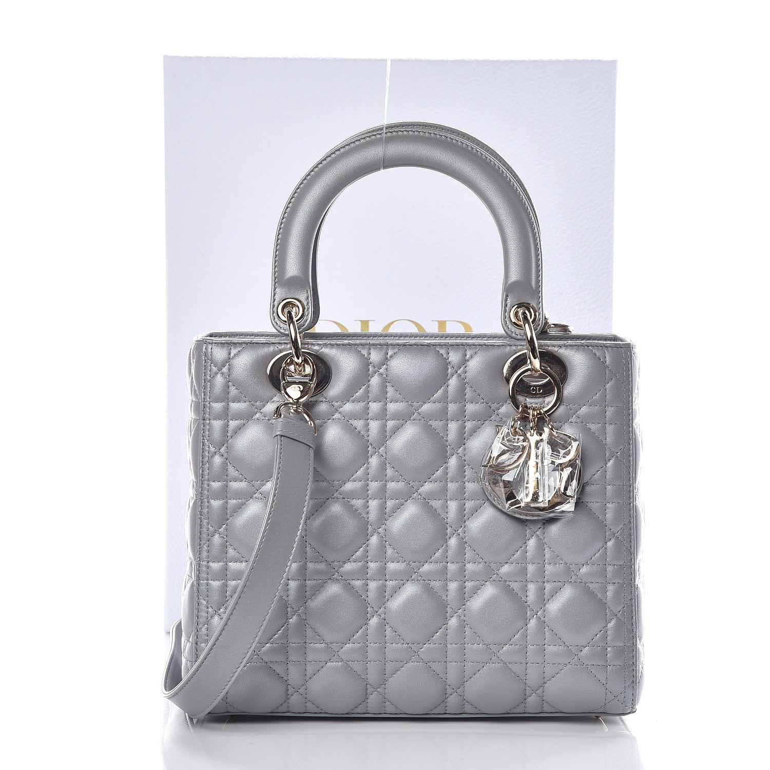 Christian Dior Pearly Lambskin Cannage Medium Lady Dior Grey 10 of 10