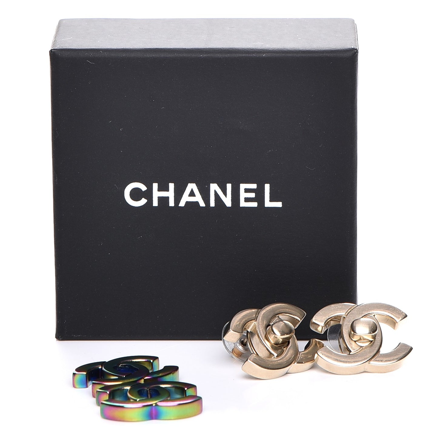 Metal CC Turnlock Interchangeable Earrings Gold