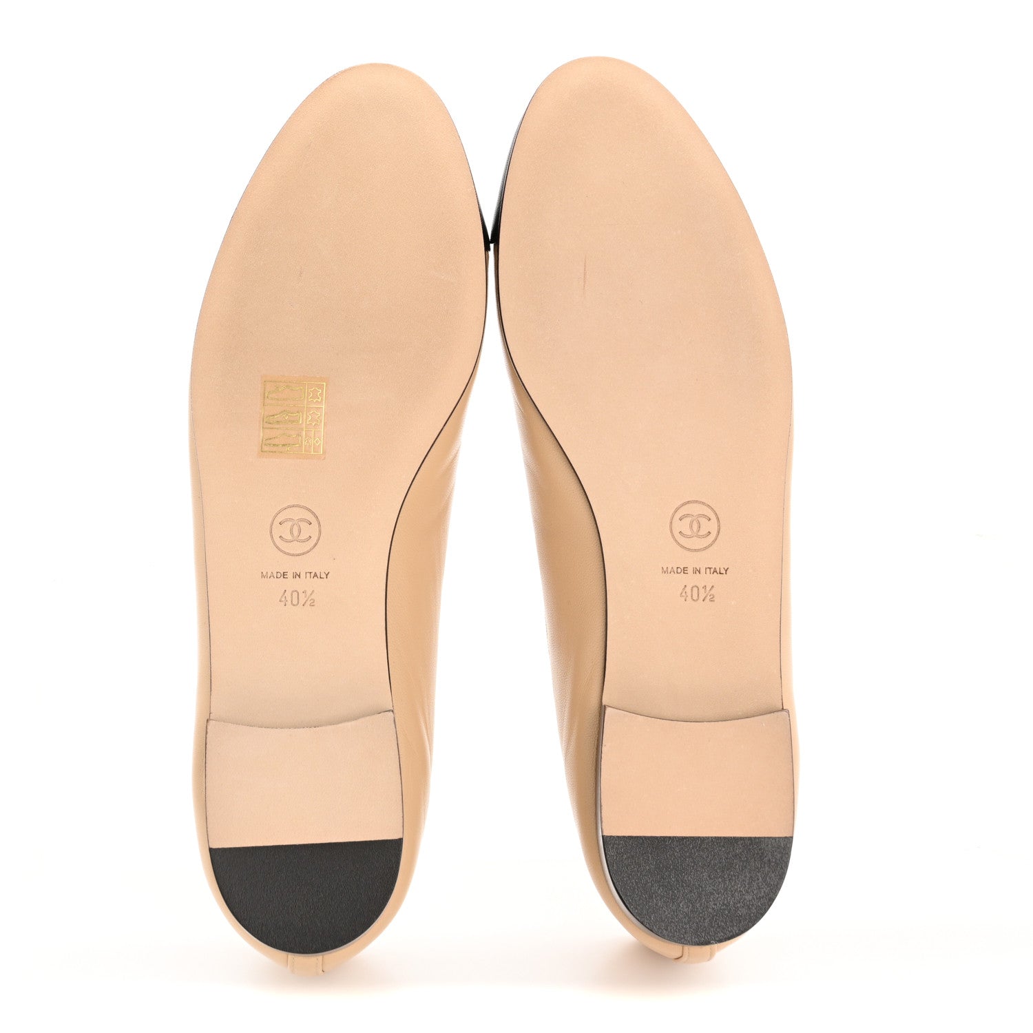 Chanel Lambskin Cap Toe CC Ballerina Flats 40.5 Beige Black 6 of 9