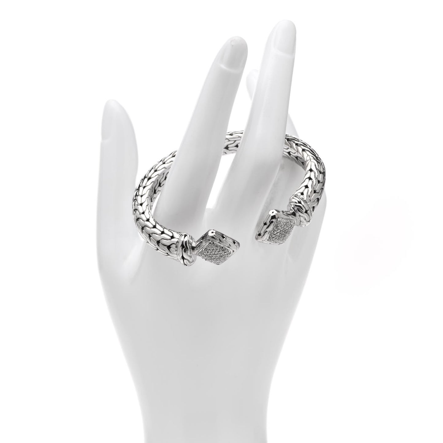 Sterling Silver Diamond Classic Chain Square Kick Cuff Bracelet