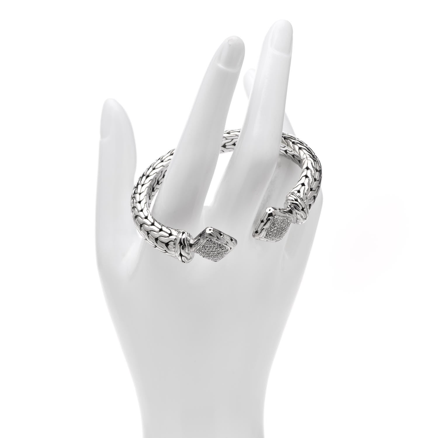 John Hardy Sterling Silver Diamond Classic Chain Square Kick Cuff Bracelet 2 of 5