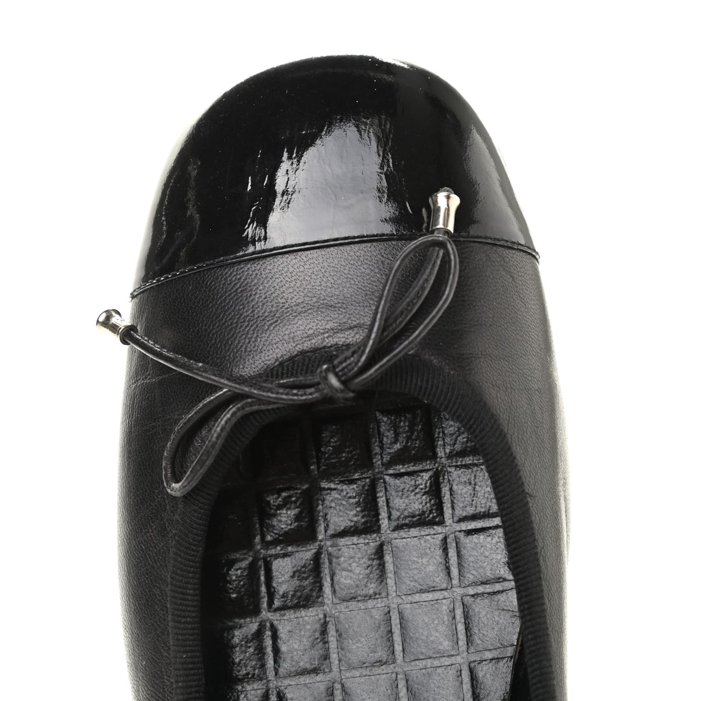 Lambskin Patent Cap Toe Ballerina Flats 37.5 Black