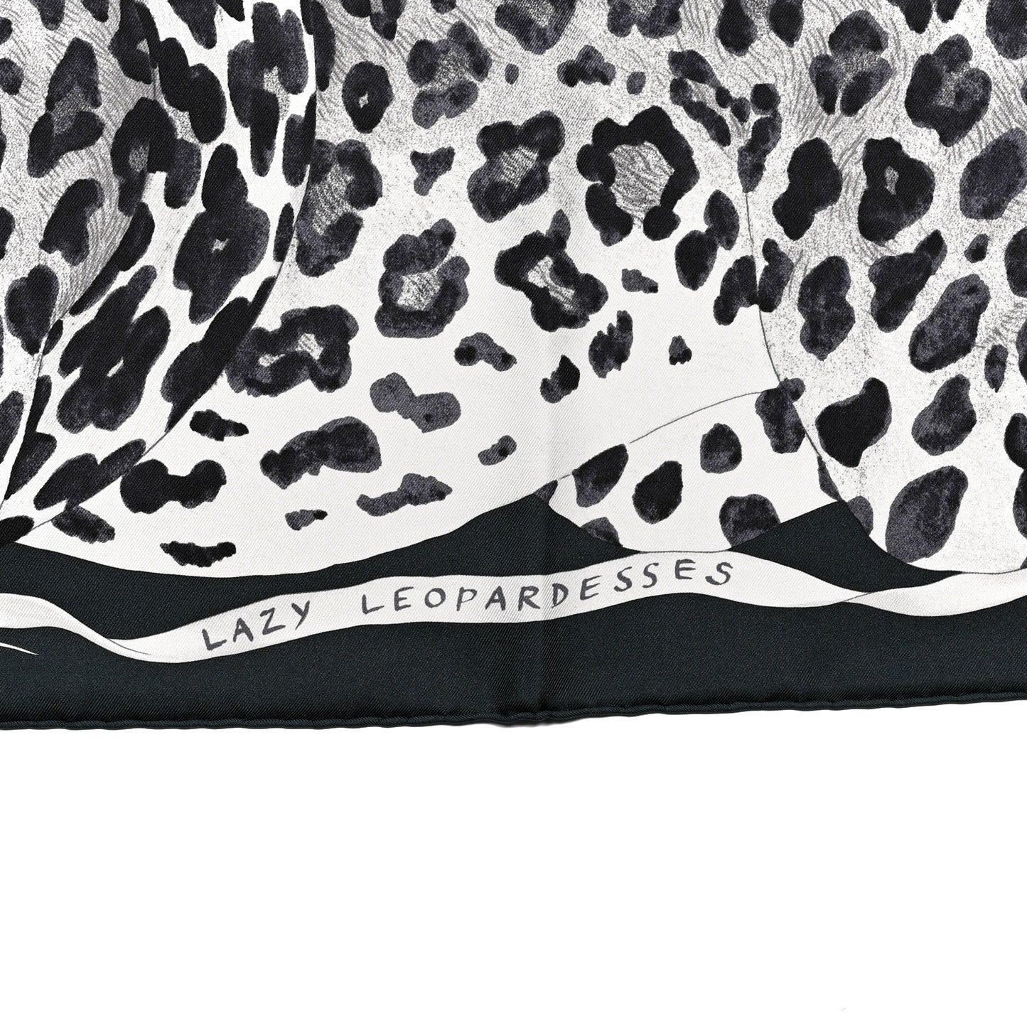 Silk Twill Lazy Leopardesses Scarf 90 Vert Black Gris