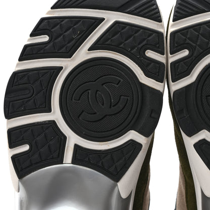 Chanel Suede Calfskin CC Sneakers 36.5 Green Beige 6 of 9