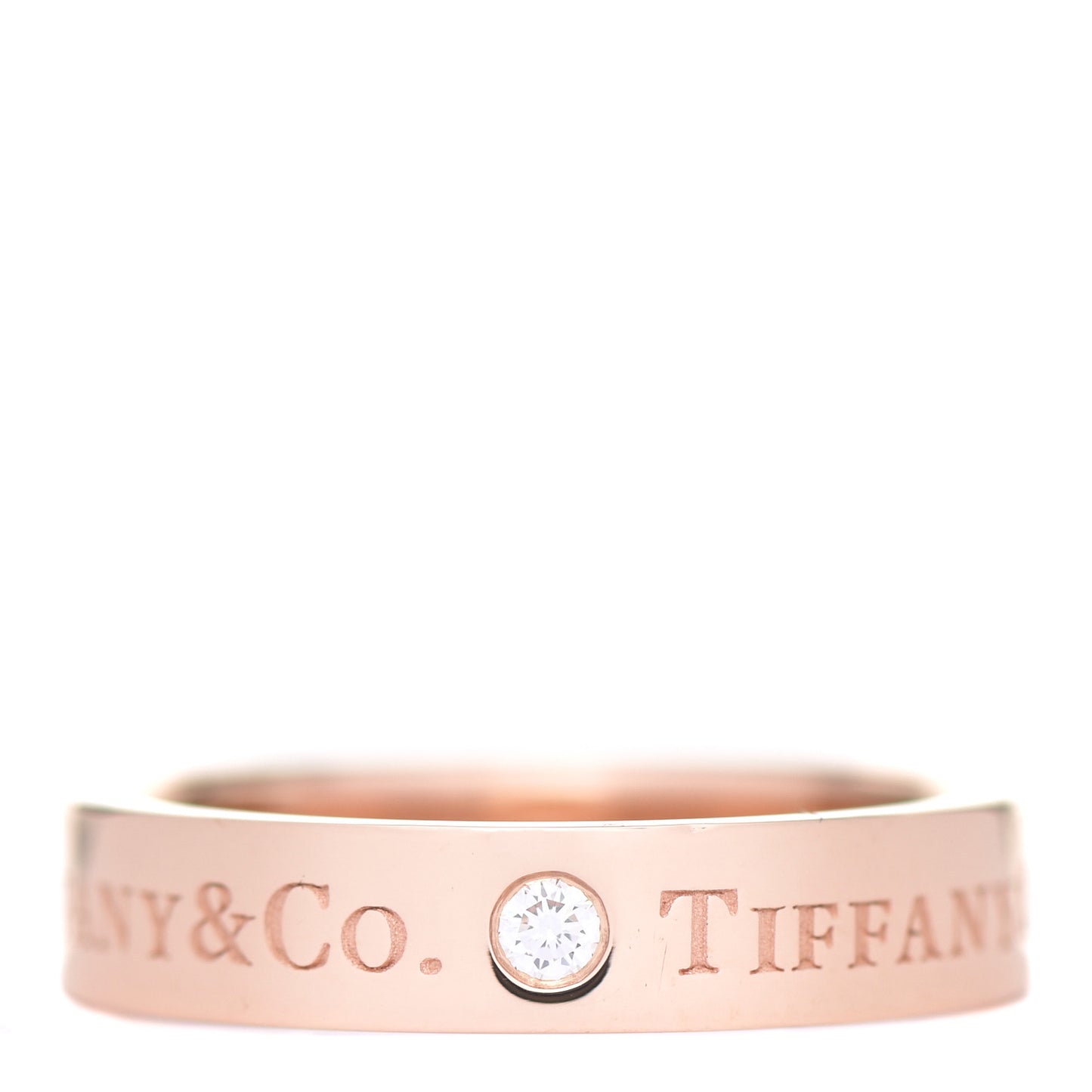 18K Rose Gold Diamond 4mm Logo Band Ring 49 4.75