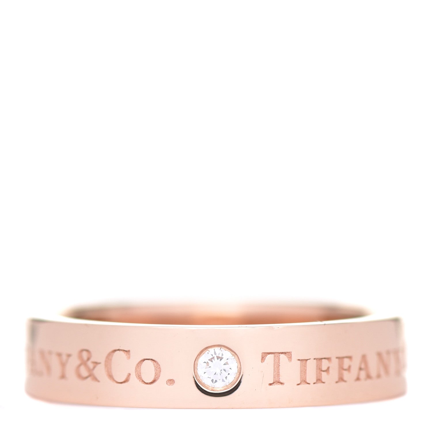 Tiffany 18K Rose Gold Diamond 4mm Logo Band Ring 49 4.75 1 of 4