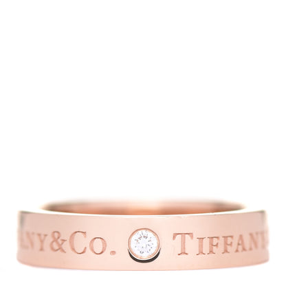 Tiffany 18K Rose Gold Diamond 4mm Logo Band Ring 49 4.75 1 of 4