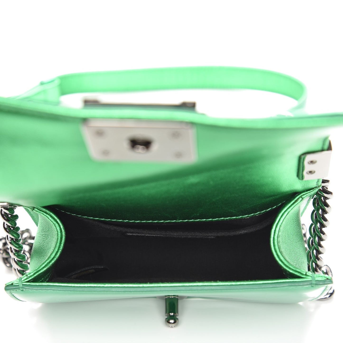 Metallic Patent Calfskin Quilted Mini Boy Flap Green