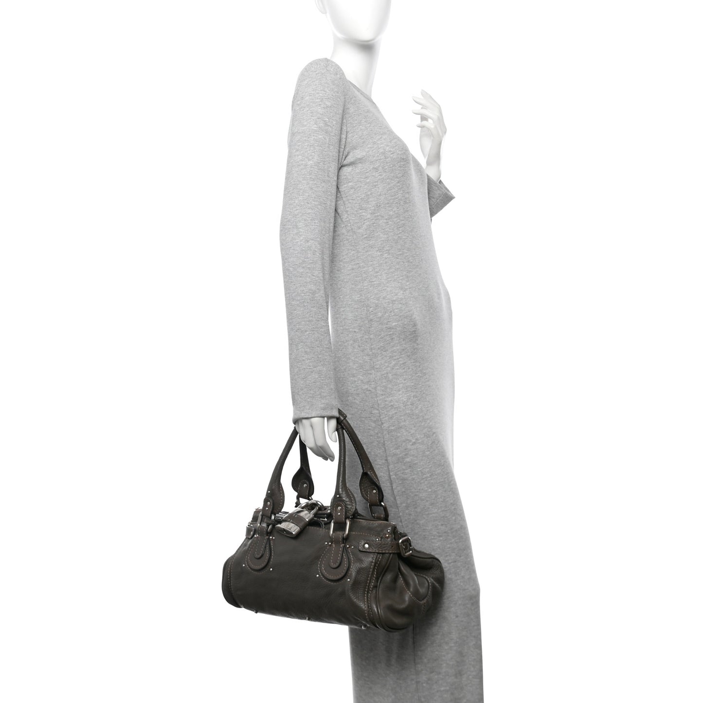 Calfskin Medium Paddington Satchel Gris Vert