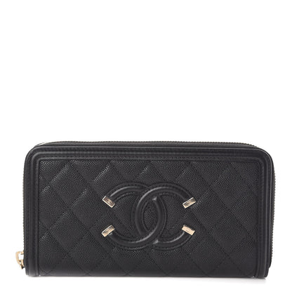 Chanel Caviar Quilted Filigree Zip Around Wallet Black 1 of 8
