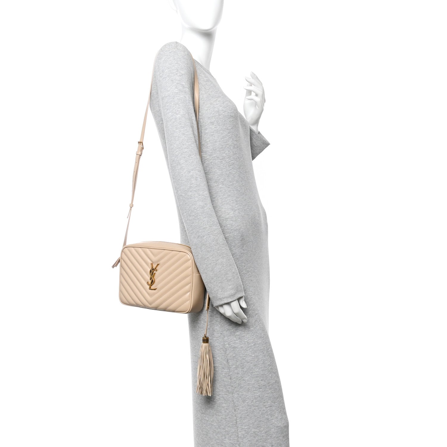 Saint Laurent Calfskin Matelasse Monogram Lou Camera Bag Dark Beige 2 of 10