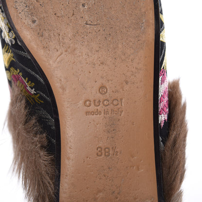 Gucci Jacquard Fur Floral Embroidered Womens Princetown Slippers 38.5 Black Multicolor 8 of 16