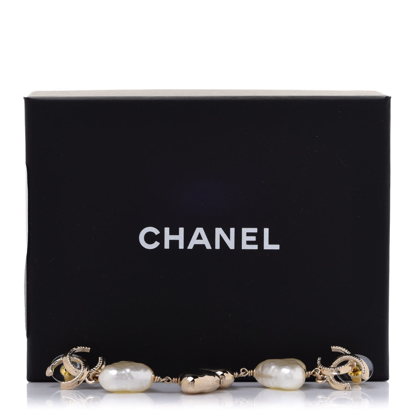 Pearl CC Double Heart Drop Earrings Gold